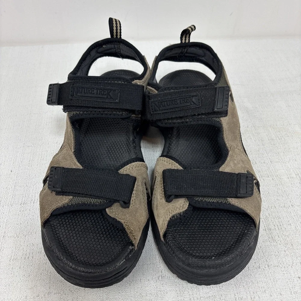 Nature Trek Mens Size 10 Hiking Outdoor Sandal Hook & Loop Brown & Black‎ EUC
